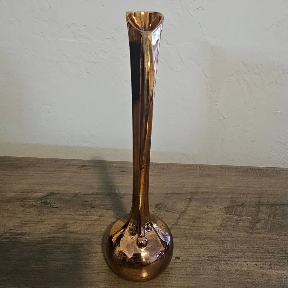 Vintage Silver Plated Bud Vase Gold Tone 7" Slender Mod MCM Japan Renaissance - Picture 2 of 12